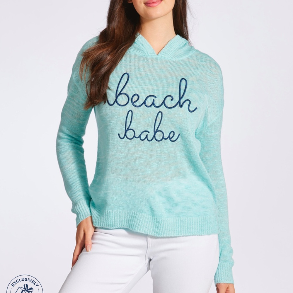 Mia & Tess “Beach Babe” Long Sleeve Hoodie lightweight sweater NWT - size S